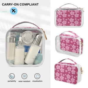 2-Pack Pink Flower Hawaii See Through Transparent <b>Make</b> <b>up</b> <b>Case</b> PVC Zipper Custom Logo Cosmetic Travel Pouch for Women and Men - Product Image 5