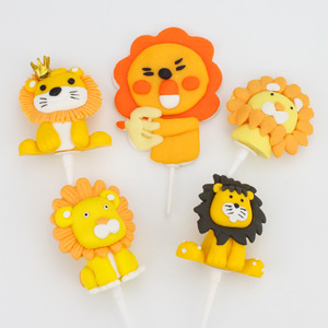 Cartoon Lion Cake Toppers Handmade Polymer Clay Animal Decorations For Birthday Children's Day Party Supplies - Product Image 1