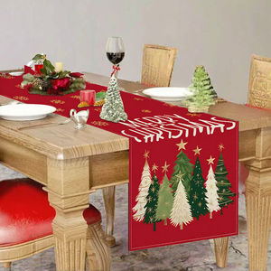 Caminos de Mesa Navideños Personalizados al por Mayor, Ecológicos, Duraderos, de Lino Lavable, Hechos a Mano, con Estampado de Árbol de Navidad, para Fiestas, Hogar y Hotel - Product Image 3