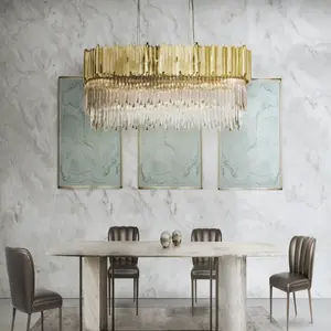 luxury modern oval hanging nickel color luxury stainless steel k9 crystal chandelier dining table silver rectangle light