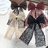 Pince à cheveux vintage Daou avec nœud en dentelle florale, broderie de perles et ruban, 11 cm, pour femme, idéale pour les fêtes, vente en gros en carton