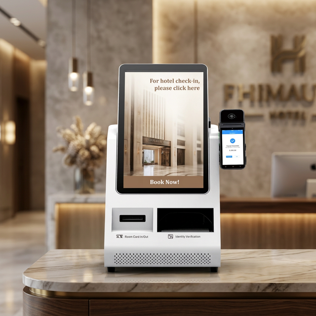 Estar Smart Hotel Self Check-In Kiosk with QR Code Scanner Payment System Touch Screen Guest Registration Machine