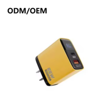 Pengisi Daya Cepat 65W Smart Digital Display PD 3.0 dengan Port USB-C USB-A, Tahan Api, Colokan US/EU, Pengisi Daya Perjalanan untuk Ponsel, Earphone, dan Perangkat Pintar