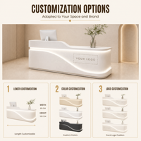 Comptoir de réception octogonal pour salon d'hôtel, table de beauté, coiffure, manucure, spa, en contreplaqué E0 laqué, avec base lumineuse LED moderne