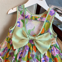 Robe d'été ample pour petite fille, style vintage, à fleurs aquarelle, avec volants, nœud surdimensionné, dos ouvert, longueur genou, tenue décontractée ODM