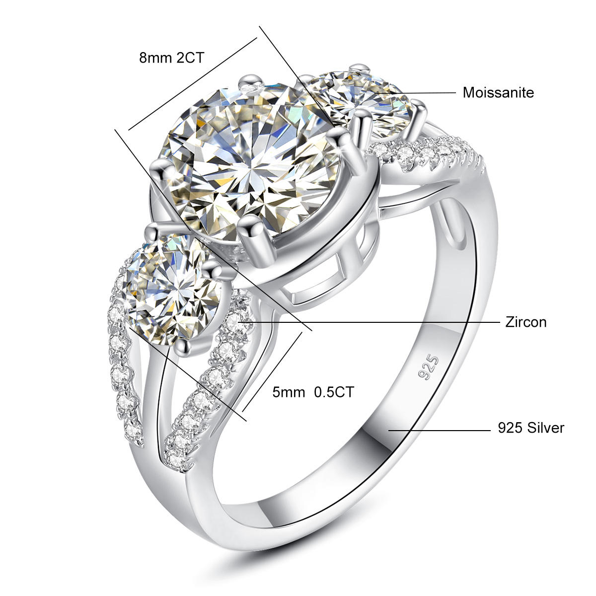 Carat Vvs1 Moissanite Diamond Stone Wedding Ring Set, 18k