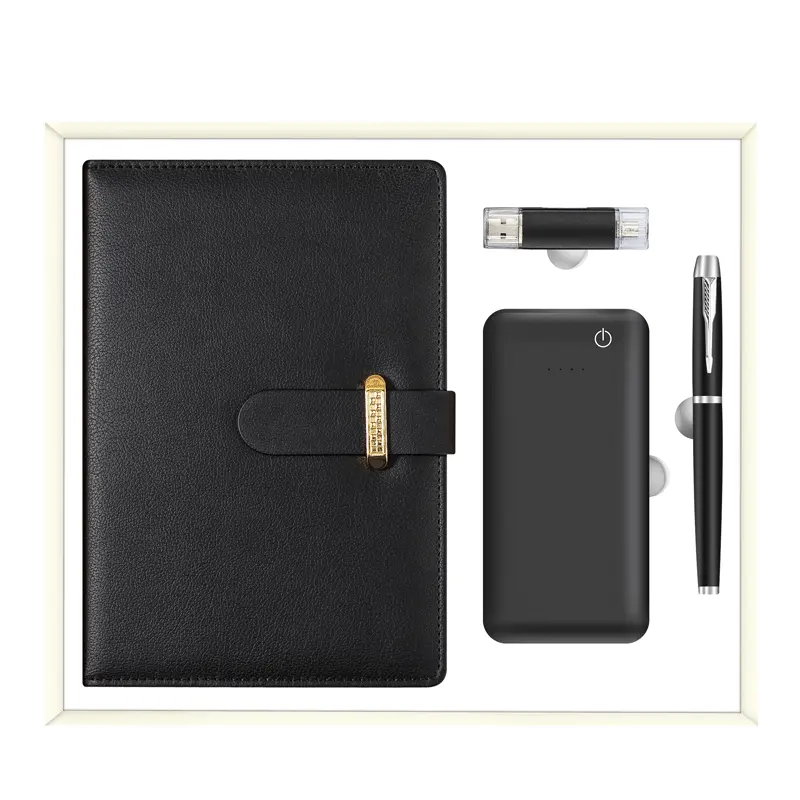 4 in 1 luxury corporate gift sets with notebook, USB, pen, and Power bank for school/anniversary/graduation/business/festival