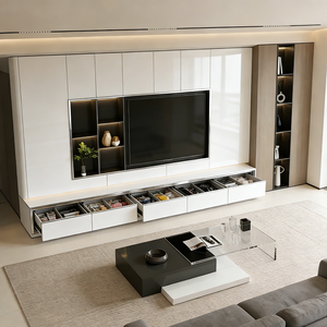 Mobile TV BALOM su Misura, Elegante e Moderno in Legno con Ripiani Regolabili, Unità da Parete di Alta Gamma per Soggiorno, Supporto TV di Lusso - Product Image 5