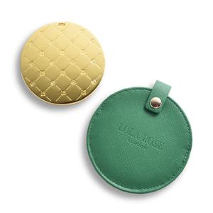 Double Side Debossed Logo Gold Color Compact Pocket <b>Mirror</b> With Green PU Pouch - Product Image 2