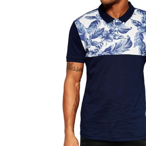Jersey ajustado regular de algodón 100% para hombre para polo con tapeta de tres botones, jersey de tacto suave, tejido de punto con estampado de yugo Floral - Product Image 3