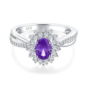 Anillo de Plata de Ley 925 Sólida con Amatista de Corte Ovalado de 1.1CT, Halo de Circonitas Cúbicas 5A y Banda Trenzada, Joyería de Piedras Preciosas para Boda y Compromiso - Product Image 1