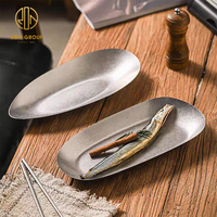 Vente chaude Forme De Feuille D'argent 304 Vaisselle En Acier Inoxydable Dessert Stockage Des Aliments Plat Assiette pour Hôtel Restaurant Dîner Couverts