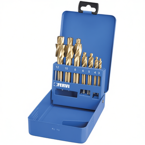 Juego de brocas Fervi de 3 a 12 mm con revestimiento de titanio para metal, madera y plástico - Product Image 2