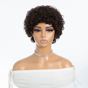 Perruque coupe pixie, cheveux humains bouclés, <span class=keywords><strong>bob</strong></span> court, grande taille de bonnet, coupe pixie courte bouclée, cheveux humains vierges pré-épilés, perruques pour femmes - Product Image 3