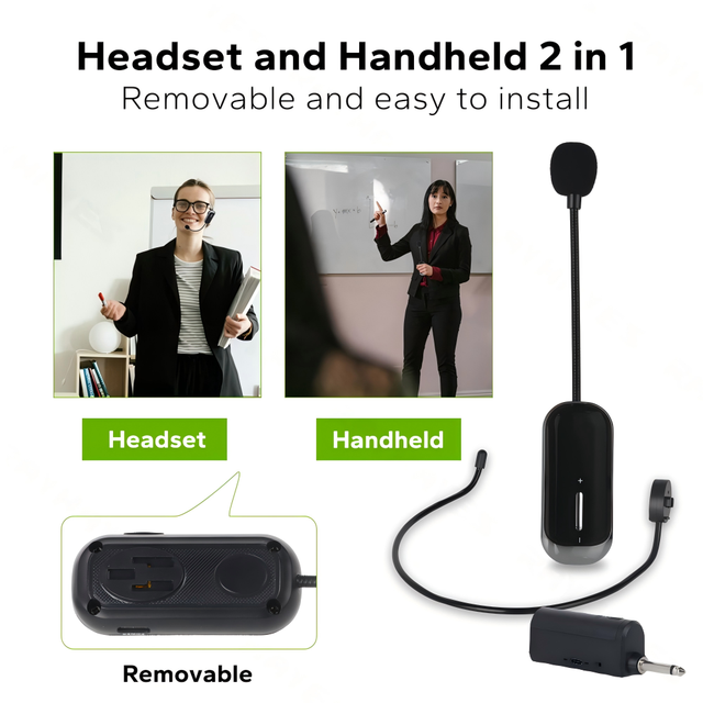 Wireless 2.4G UHF Microphone System Anti-Howling for Teaching & Church Use Portable Head-Mounted Handheld Dual-Use Design
