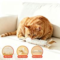 Jouet pour chat en fourrure de laine véritable personnalisée avec plumes, queue longue pour chats, chiens, souris, jouet en fourrure douce et pelucheuse pour animaux de compagnie