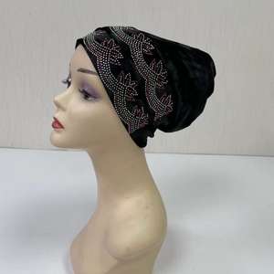Turbante africano Auto Gele Headtie Velvet Turban Cap con cristal nigeriano Aso Oke Hat Diseños <span class=keywords><strong>DE</strong></span> BODA Turbante para mujer - Product Image 4