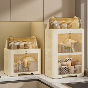 Égouttoir à vaisselle grande capacité en plastique avec couvercle anti-poussière pour rangement de cuisine - Product Image 1