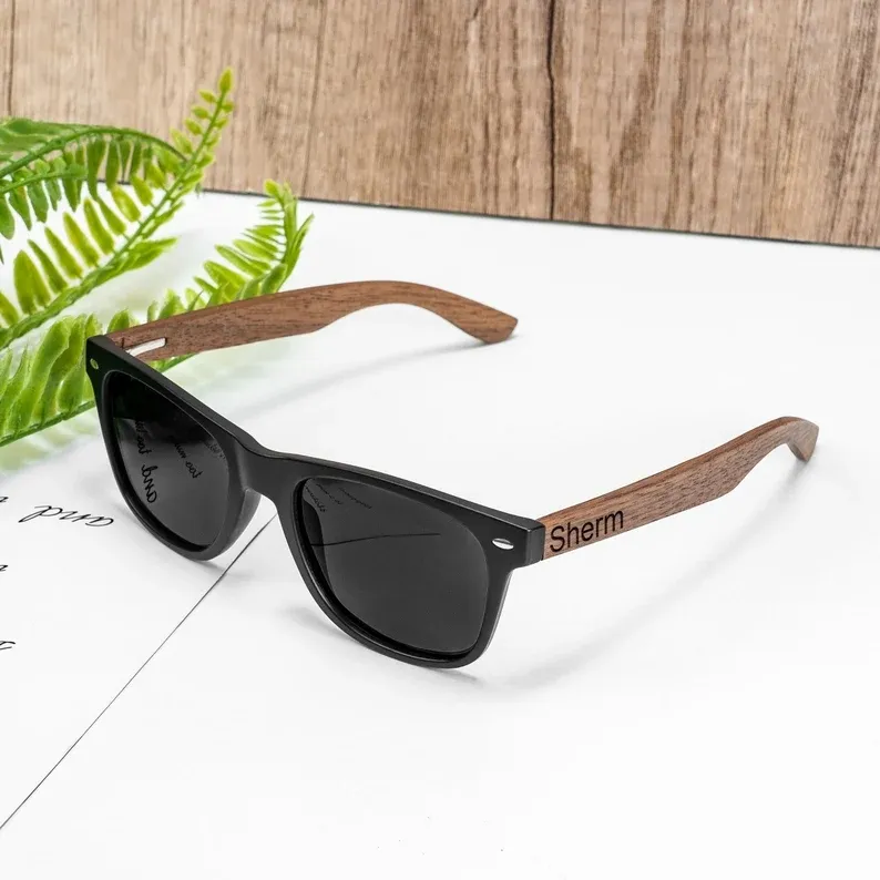 Gafas de sol polarizadas de bambú para hombre y mujer, anteojos de sol con marco de madera y plástico, con logotipo personalizado, 2022