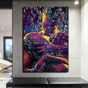 Decoración de la habitación del hogar abstracto Sexy hombre mujer cuerpo desnudo beso cuadros de pared moda ssex pintura al óleo