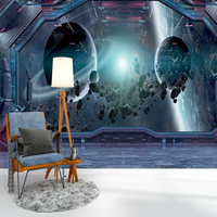 Murale murale autocollante pour intérieur spatial, représentant une vaisseau spatial futuriste