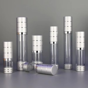 Flacon <span class=keywords><strong>pulvérisateur</strong></span> sans air en plastique pour soins de la peau, rechargeable, argenté, 10 ml, 15 ml, 30 ml, 50 ml, 80 ml, 100 ml, avec revêtement en aluminium - Product Image 1