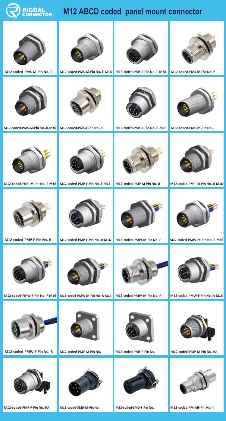 IP68 M5 M8 M12 3 4pin 5pin 8pin 12pin PCB Panel Assembly Mold Circular Industrial Cable Connector