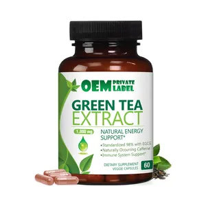 Capsules d'extrait de thé vert biologique de marque privée avec 98% EGCG standardisé caféine naturelle énergie cœur