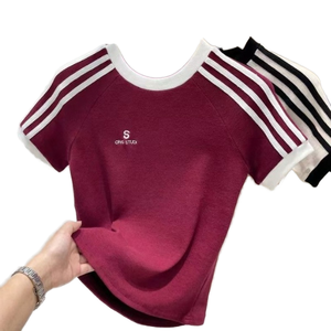 Camiseta de Verano para Mujer, Cuello en V, Manga Corta, Corte Regular, Estampado de Letras, Transpirable, de Secado Rápido, Informal - Product Image 1