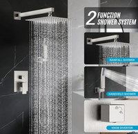 Système de douche encastré 3 fonctions chromé avec mitigeur chaud/froid, douchette à main et bec de baignoire – Vente en gros
