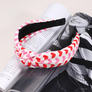 Women Fabric Headband <b>Heart</b>-Shaped Print Knotted Wide Band Valentine'S Day <b>Sweet</b> Style Decorate - Product Image 2