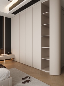 Lemari Pakaian Kamar Tidur Modern Desain Kustom Tahan Lama Dapat Disesuaikan Ramah Lingkungan Kapasitas Besar Pintu MDF Rakitan Datar - Product Image 4