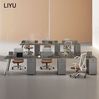 Poste de travail modulaire pour 6 personnes avec rangement intégré pour câbles, système de bancs collaboratifs pour bureaux à aménagement ouvert, mobilier de bureau