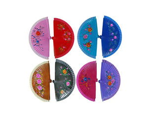 Innovador abanico de madera pintado a mano de doble cara de 23cm, regalo de fiesta promocional de tela de 2,5 cm - Product Image 1