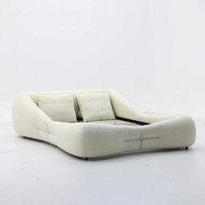 Lit King Size Moderne Minimaliste de Luxe avec Tête de Lit Rembourrée en Tissu, Rangement Intégré, Capitonnée et Confortable, Ensemble de Chambre à Coucher avec Cadre en Bois - Product Image 2