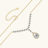 Kalung Liontin Bintang Senyum Model Y Berlapis Rhodium Perak 925 dengan Moissanite Potongan Bulat Brilian 6.5mm&3mm&2mm untuk Wanita