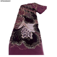 Matériaux pour robe de fête de style nigérian, broderie africaine, fleurs en velours, tissu en dentelle de tulle français avec paillettes