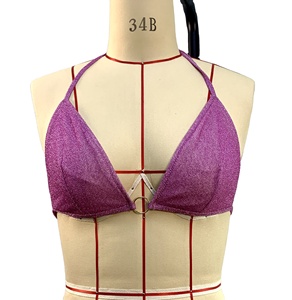 OEM ODM bayan Bikini üçgen Halter ile yüzmek kapak up setleri gömlek katı parlak mayo - Product Image 2