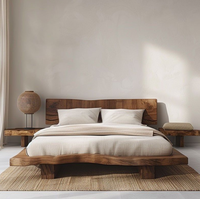 Wabi-Sabi-Stil Vintage Natürliches Hotel-Villa Innenraum Schlafzimmermöbel Kampferbaum Doppelbett mit Verwitterter Plattform aus Massivholz