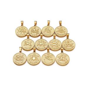 Mwcylife — pendentif Horoscope plaqué or 18K, bijoux en acier inoxydable, pendentif pièce de monnaie médaillon, pendentif zodiaque de mode - Product Image 6