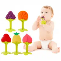 Großhandel sensorische Baby Zahnen Relief Spielzeug, weiche Baby Beißring, Lebensmittel qualität Silikon Beißring Früchte