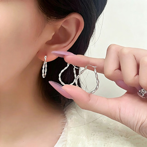 Kaiming S925 Sterling <b>Silver</b> Twisted Geometric <b>Hoop</b> Earrings 925 <b>Silver</b> Everyday Wear - Product Image 1