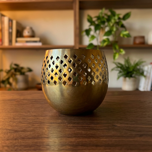 <b>Brass</b> <b>Lantern</b> with Diamond Cutouts for Home Decoration Heat Resistant Metal Candle Holder - Product Image 1