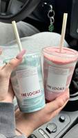 Gobelet en plastique personnalisé avec logo, coloré, pour boissons froides, boba, café, avec couvercle et paille