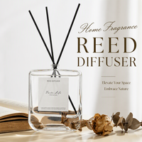 Diffuseur de parfum d'ambiance de luxe 120 ml en verre carré plat, parfum personnalisé, ensemble cadeau diffuseur d'arômes en rotin