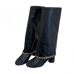 Haut de gamme pour Style abricot <span class=keywords><strong>noir</strong></span> en cuir véritable <span class=keywords><strong>talon</strong></span> épais pantalon bottes femmes hiver chevalier sur le genou bottes longues - Product Image 5