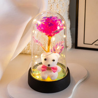 Ours en roses artificielles, ornement de bureau, fleur éternelle en feuille d'or avec couvercle en acrylique lumineux, décoration pour la Saint-Valentin et les anniversaires