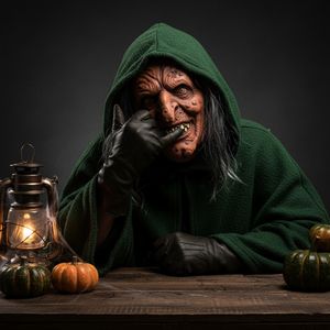 Máscara de Bruja Vieja Aterradora con Cabello Gris, Perfecta para Disfraces de Halloween y Decoración de Casas Encantadas - Product Image 1