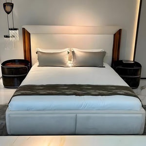 เตียงควีนไซส์คู่แบบทันสมัยหรูหราพร้อมซองหนังฮ่องกงเฟอร์นิเจอร์ห้องนอนใหญ่กรอบไม้ - Product Image 1