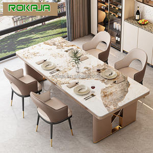 Mesa de comedor minimalista de diseño indio para apartamento pequeño, juego de mesa curvada de cuatro esquinas con pizarra de mármol brillante - Product Image 1
